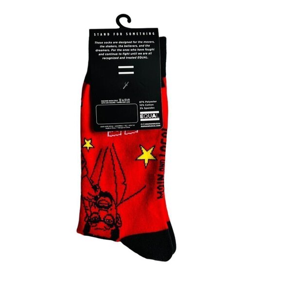 𝅺EQUAL Mens Malcolm X Red Crew Socks - Picture 3 of 3